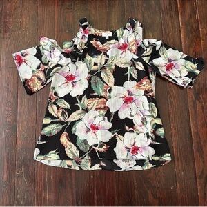 Umgee Boho Lightweight Tropical Floral Cold Shoulder Blouse Top